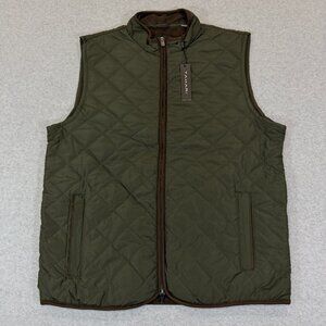 Tahari Vest Mens Medium Olive Green Quilted Fleece Lined Full Zip Outdoor Casual
